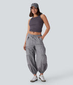 Jogging cargo décontracté parachute taille moyenne à cordon avec poches latérales et fronces