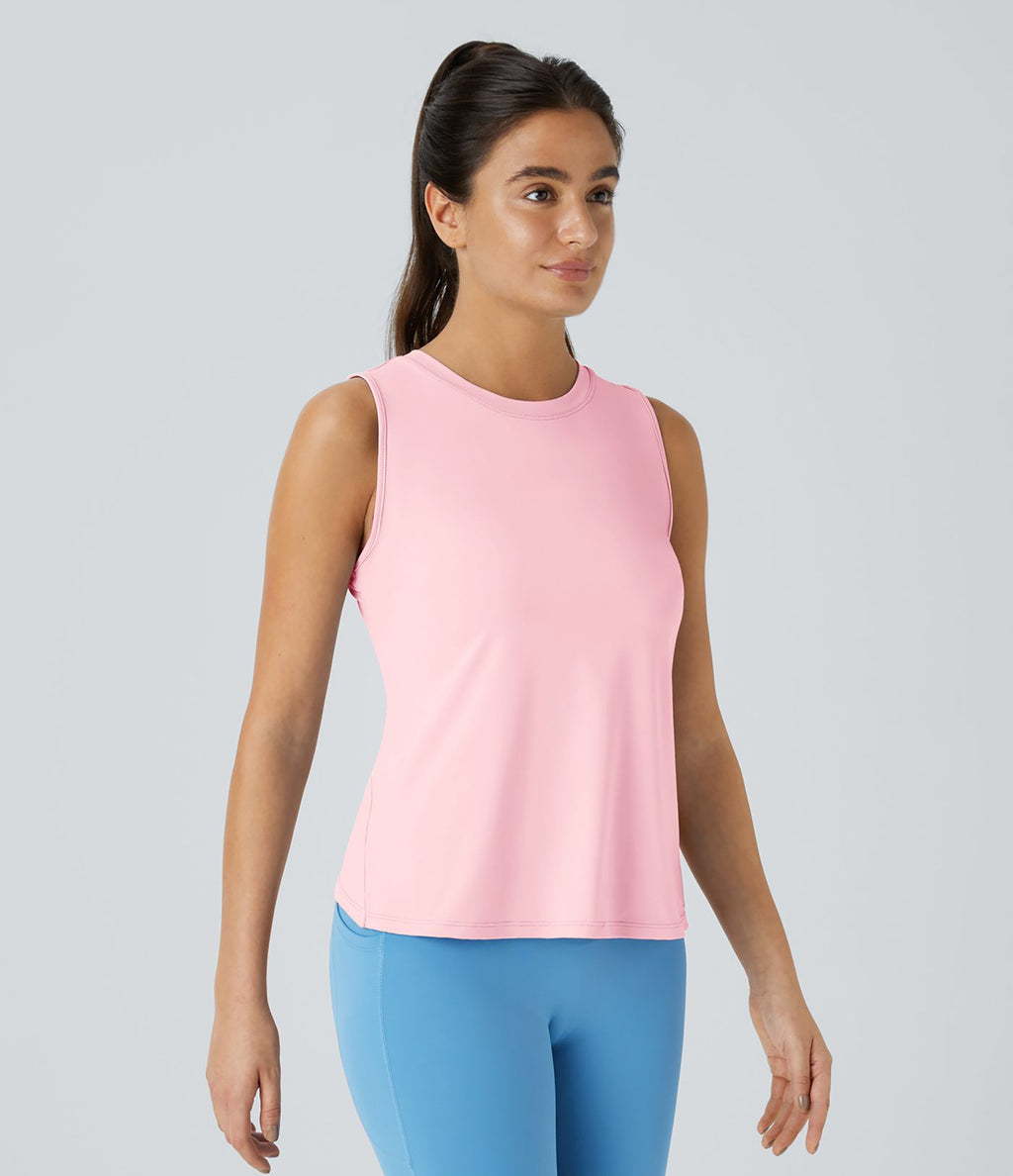 Top Débardeur Yoga Uni à Ourlet Croisé et Découpe