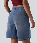 Short en jean Halara Flex™ mi-taille ample délavé décontracté avec poches
