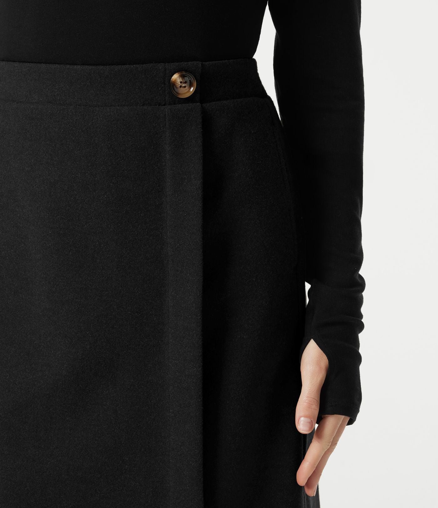 Jupe tailleur midi taille haute en polaire à poches