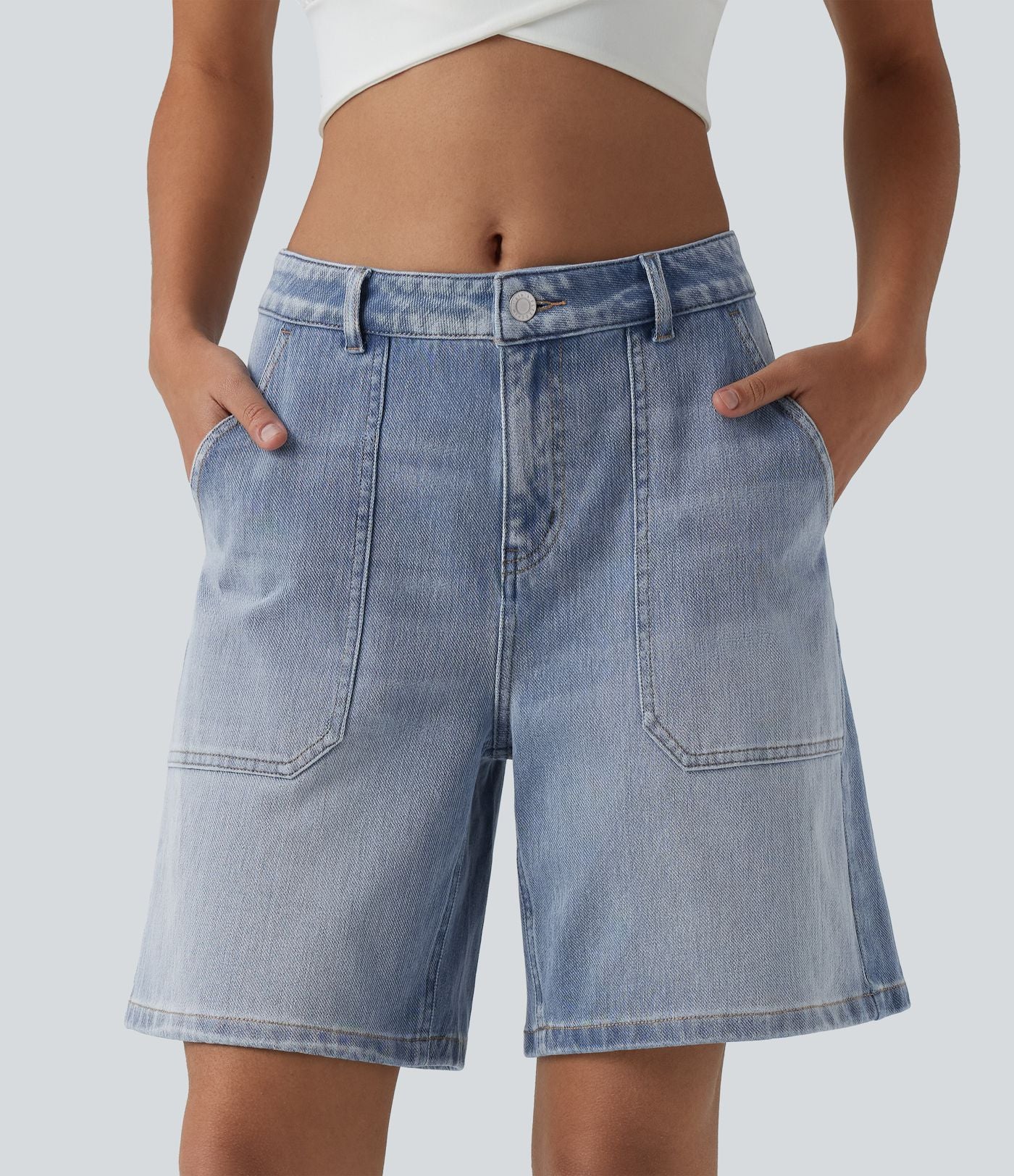 Short en jean Halara Flex™ mi-taille ample délavé décontracté avec poches