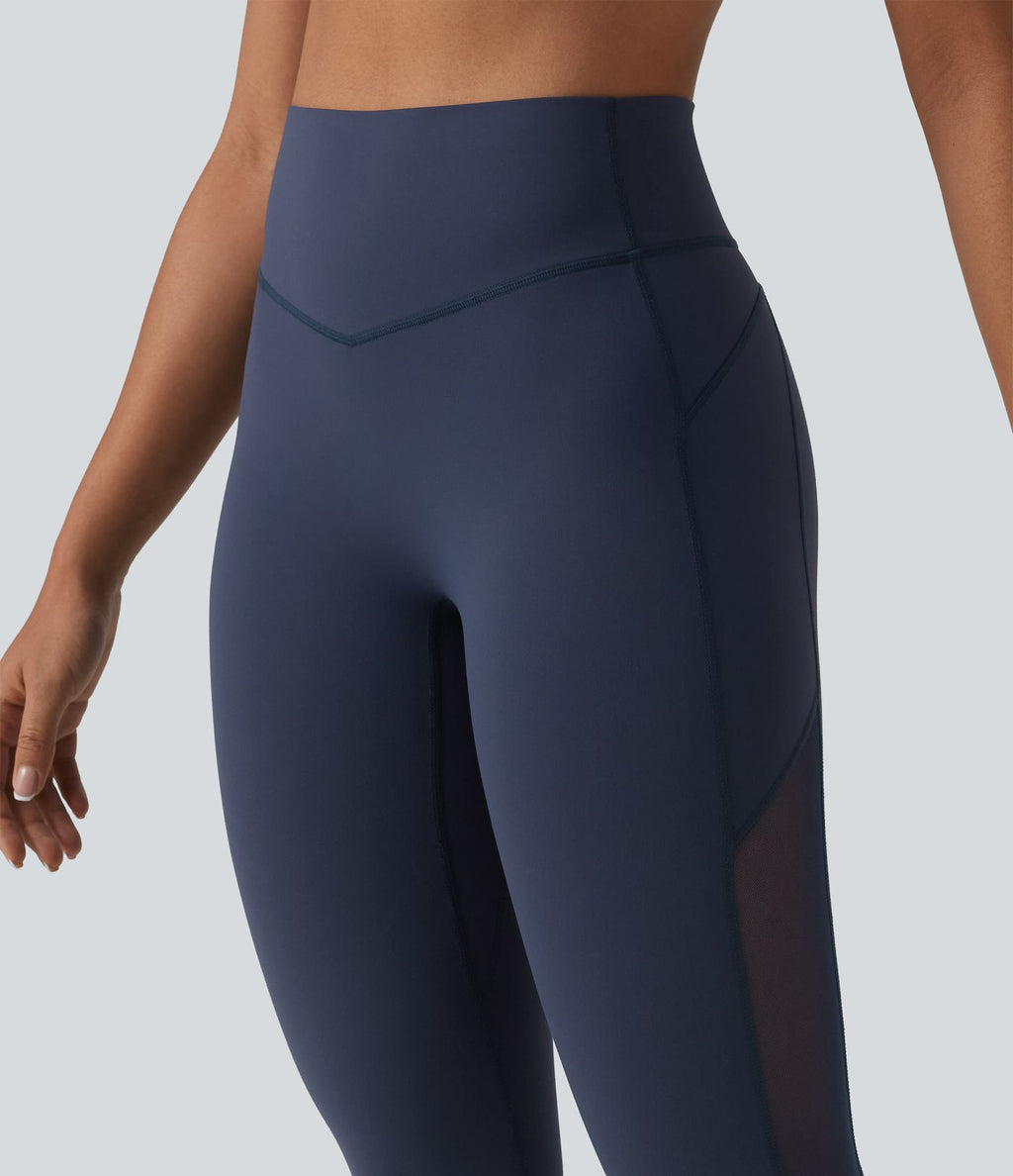 Legging de yoga 7/8 Halara UltraSculpt™ taille haute ventre plat avec empiècements en mesh contrastant et poche