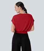 T-shirt de travail à col rond et manches chauve-souris courtes