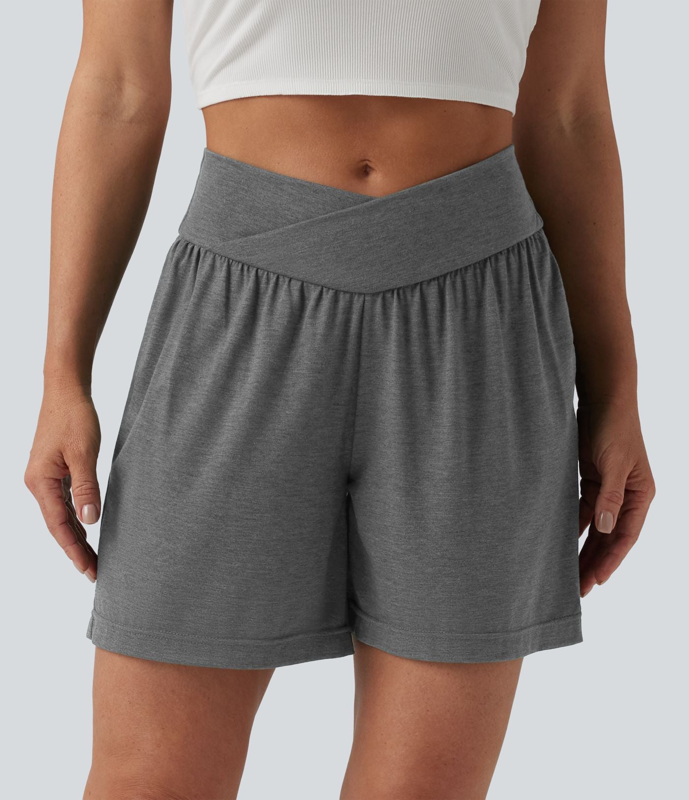 Short décontracté croisé taille haute 12,5 cm avec poches