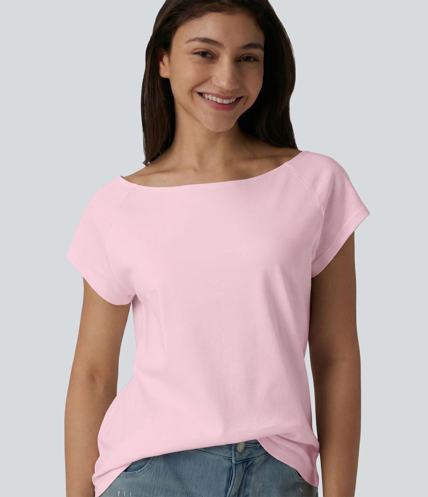 T-shirt décontracté col bateau manches courtes coton
