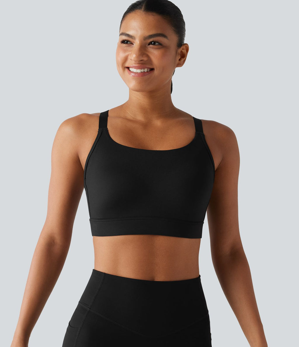 Brassière de sport d'entraînement maintien moyen col U dos nu avec boucle ajustable et [coque moulée 3D]