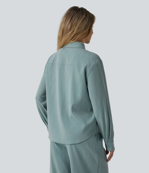 Chemise manches longues aspect lin avec poche
