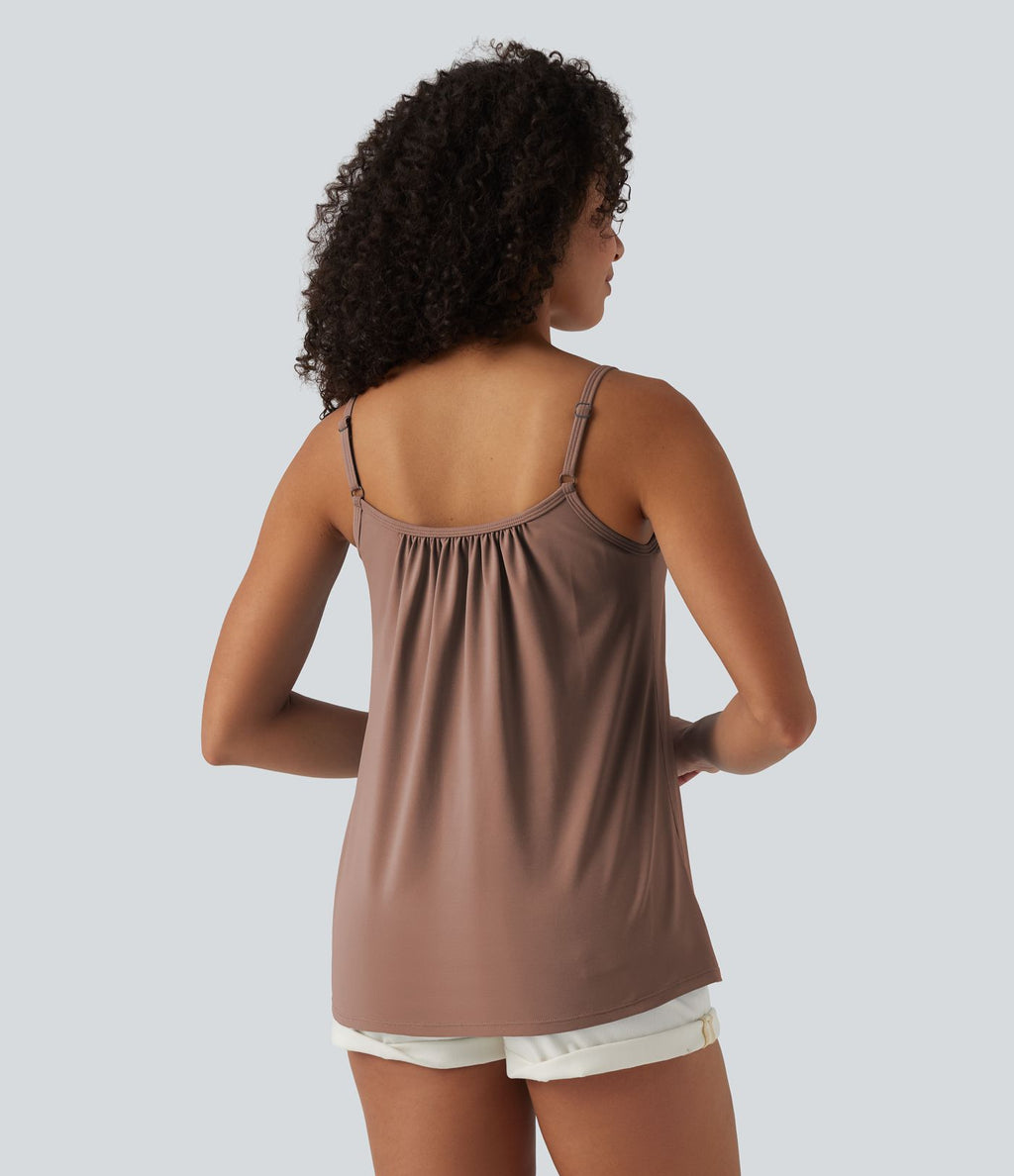Caraco décontracté 2-en-1 froncé avec brassière intégrée bretelles réglables