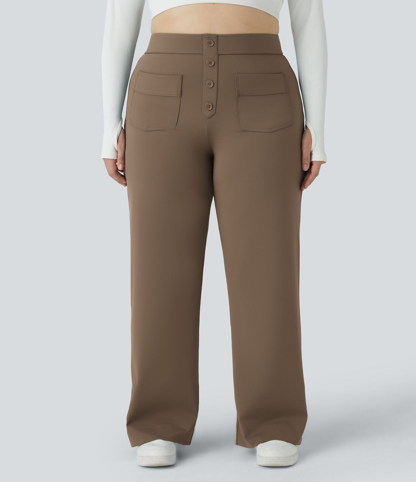 Pantalon coupe droite grande taille taille haute DayStretch avec poches