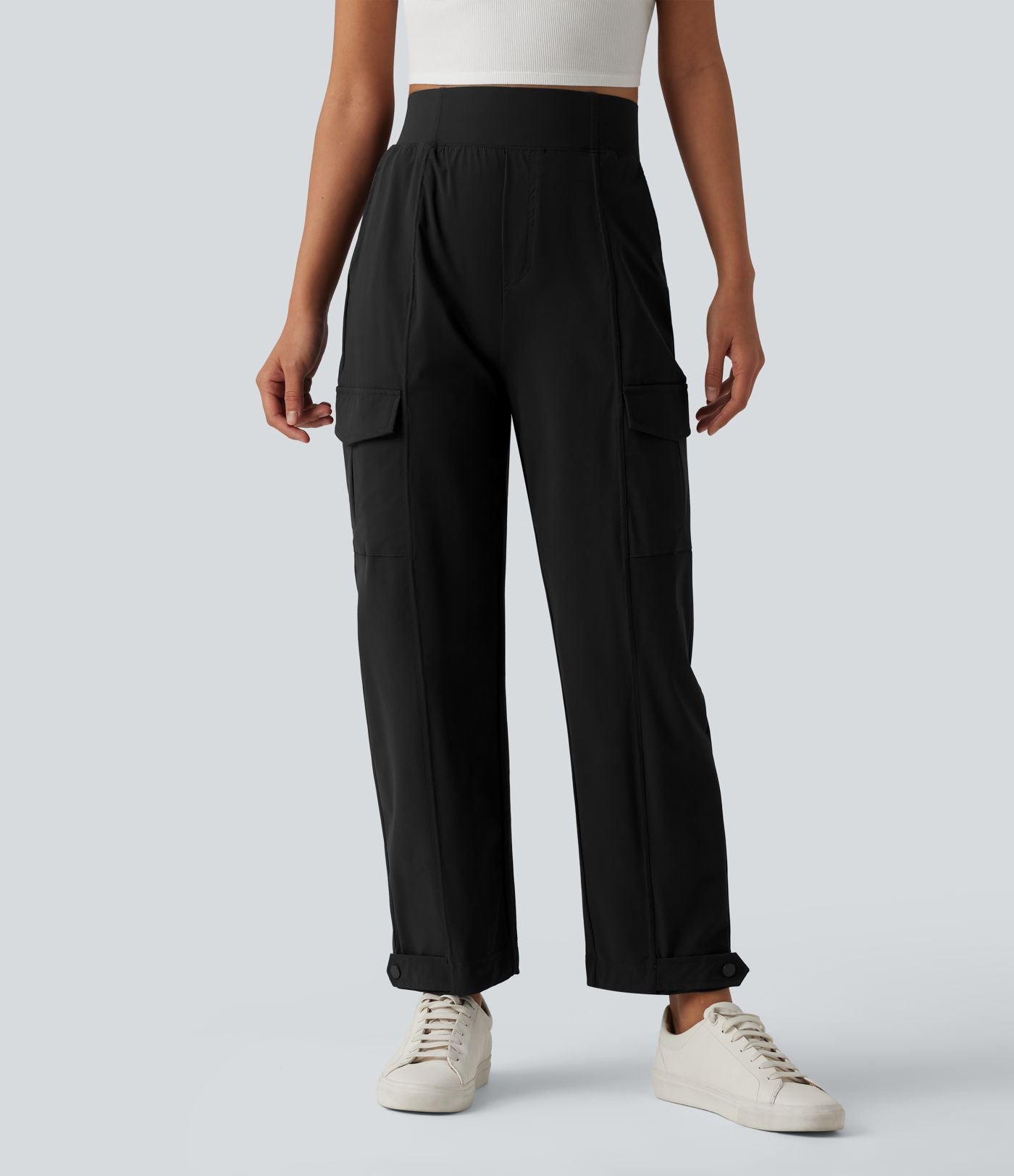 Pantalon cargo décontracté effet frais InstantCool séchage rapide taille haute à ourlet ajustable avec poches, protection solaire UPF40+