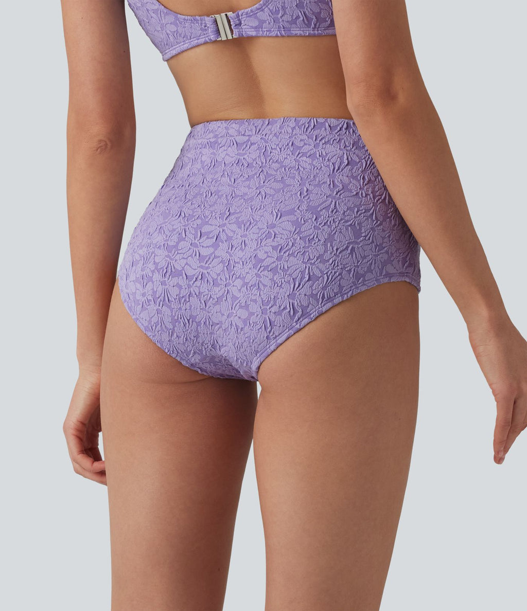 Bas de bikini gainant jacquard taille haute