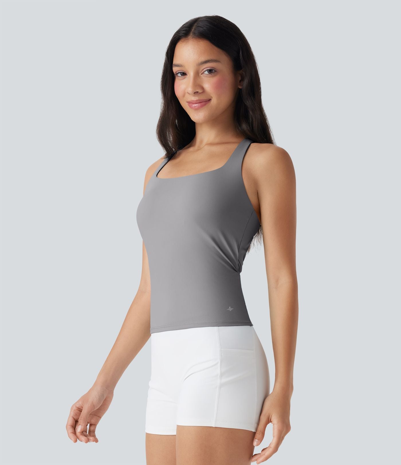 Débardeur de course crop top dos nu col carré bretelles croisées Softlyzero™ Airy Cool Touch - longueur rallongée - UPF50+