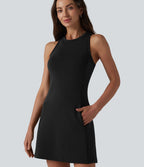 Robe courte décontractée sans manches à col rond SpacerTek™ avec poches