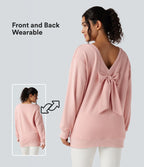 Sweat-shirt en coton oversize nœud dos à manches longues - Réversible devant et dos