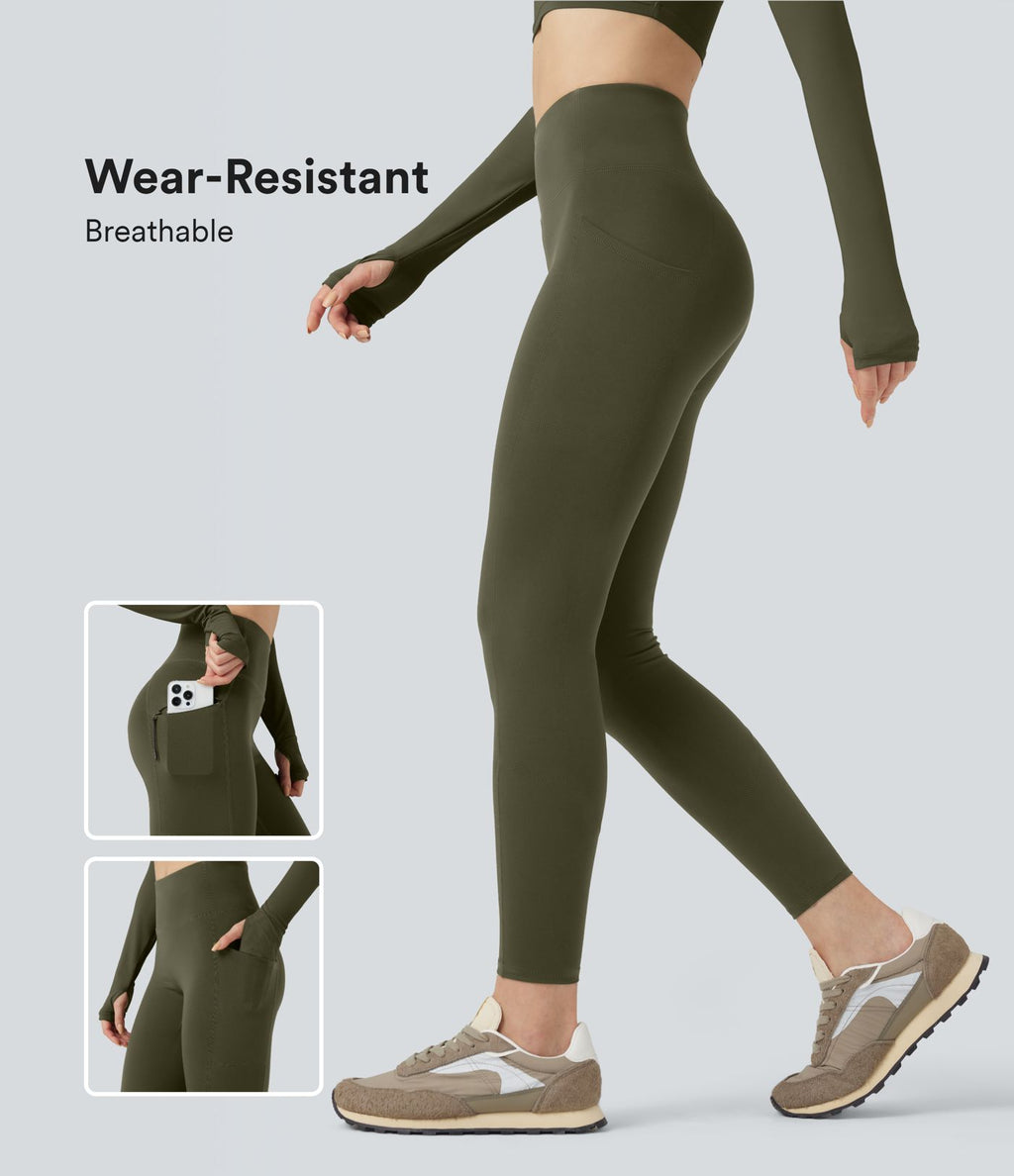 Legging de randonnée 7/8 résistant à l'usure taille haute avec poches