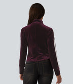 Veste casual en velours à rayures col cheminée et manches longues