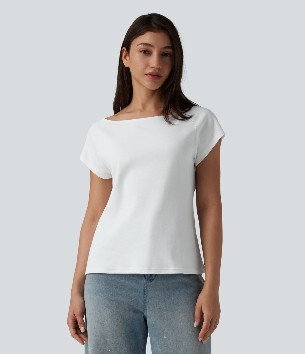 T-shirt décontracté col bateau manches courtes coton