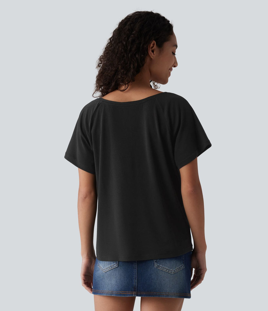 T-shirt casual col V manches raglan courtes coupe ample