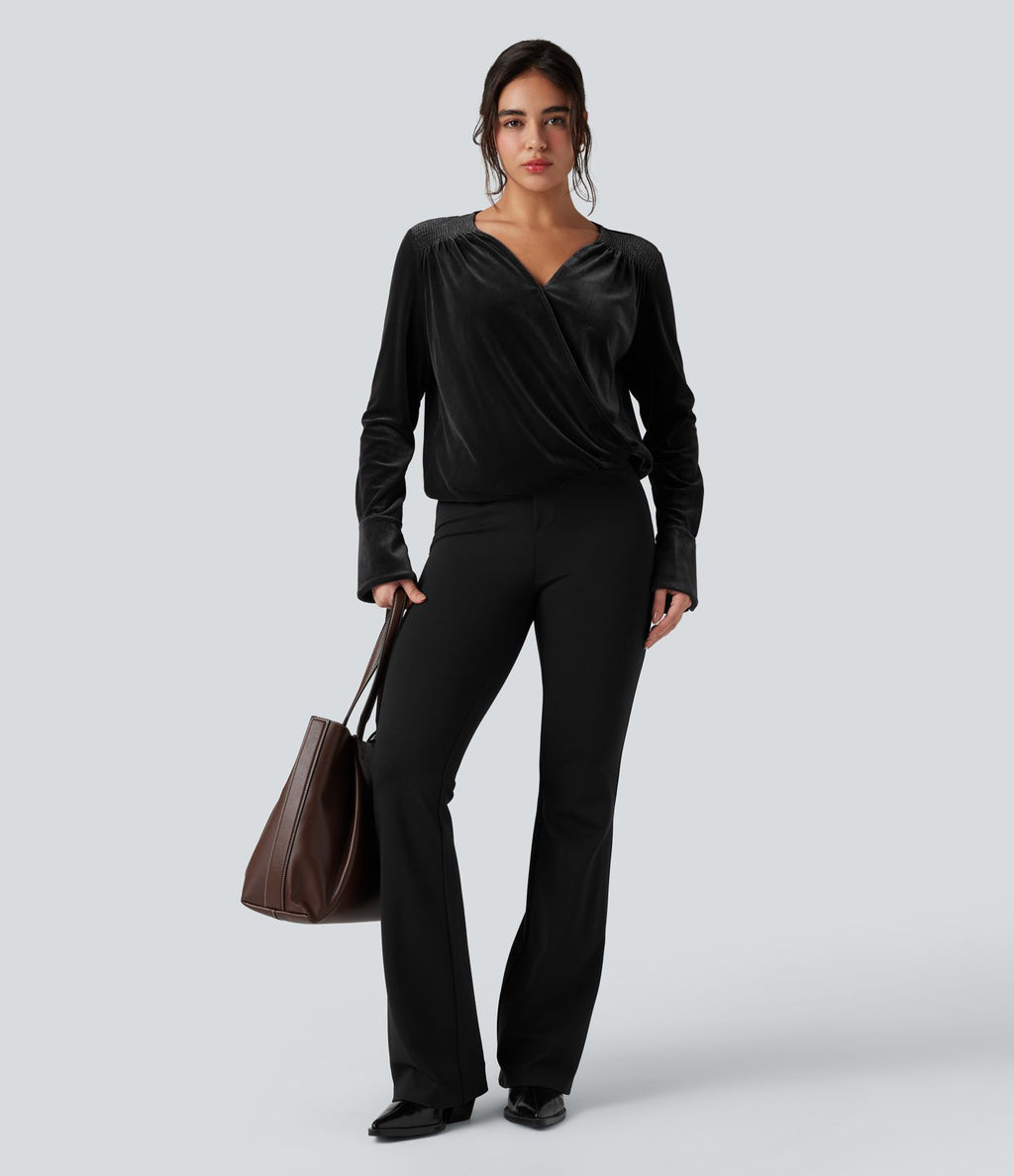 Blouse velours tailleur col V croisé manches longues