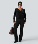 Blouse velours tailleur col V croisé manches longues