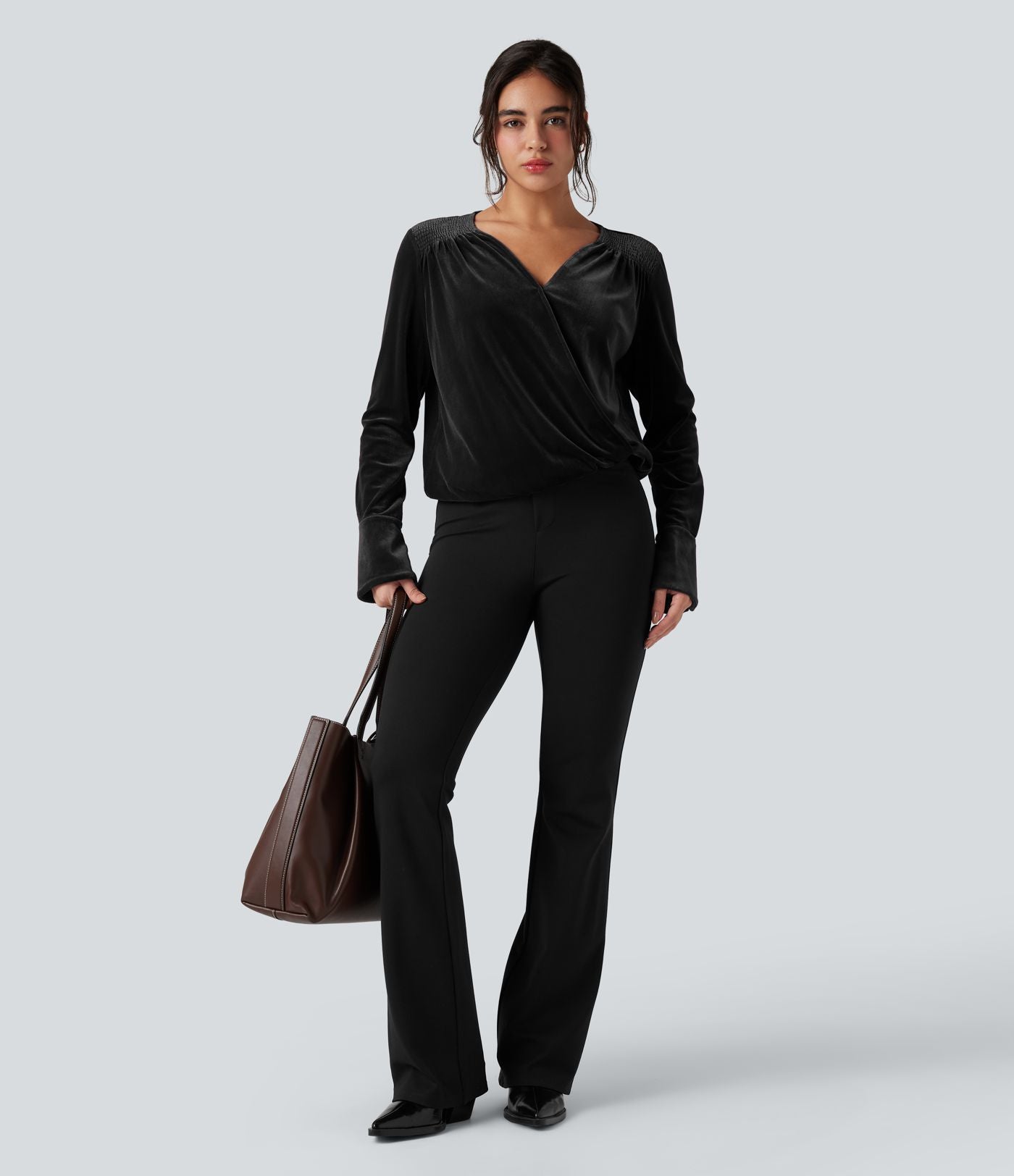 Blouse velours tailleur col V croisé manches longues