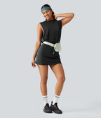 Robe active mini 2 pièces à col rond, sans manches, cordon ajustable, bandes latérales, poches et protection solaire UPF 50+