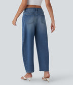 Jean Barrel 7/8 décontracté taille mi-haute délavé Halara Flex™ avec poches
