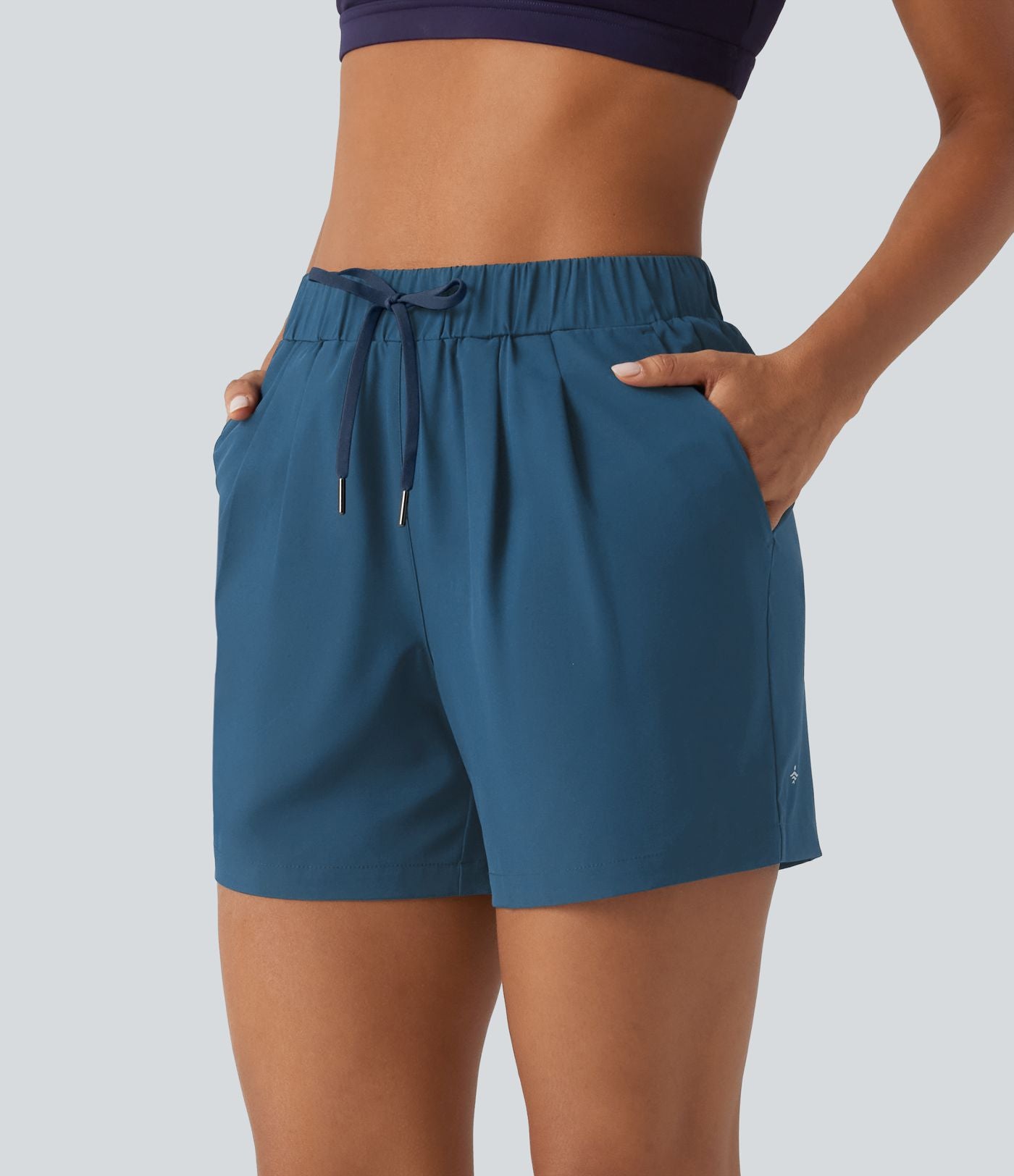 Short de yoga plissé taille haute élastique 12,5 cm avec cordon de serrage et poches