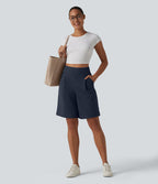 DayStretch Short tailleur bermuda plissé taille haute 25,5 cm avec poches