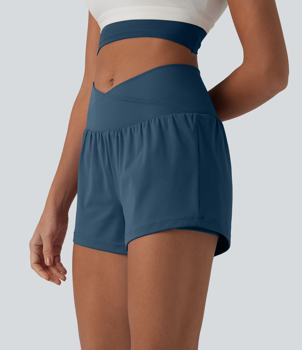 Short de yoga 2-en-1 SoftlyZero™ Airy croisé taille haute 7,5 cm effet frais InstantCool avec poches