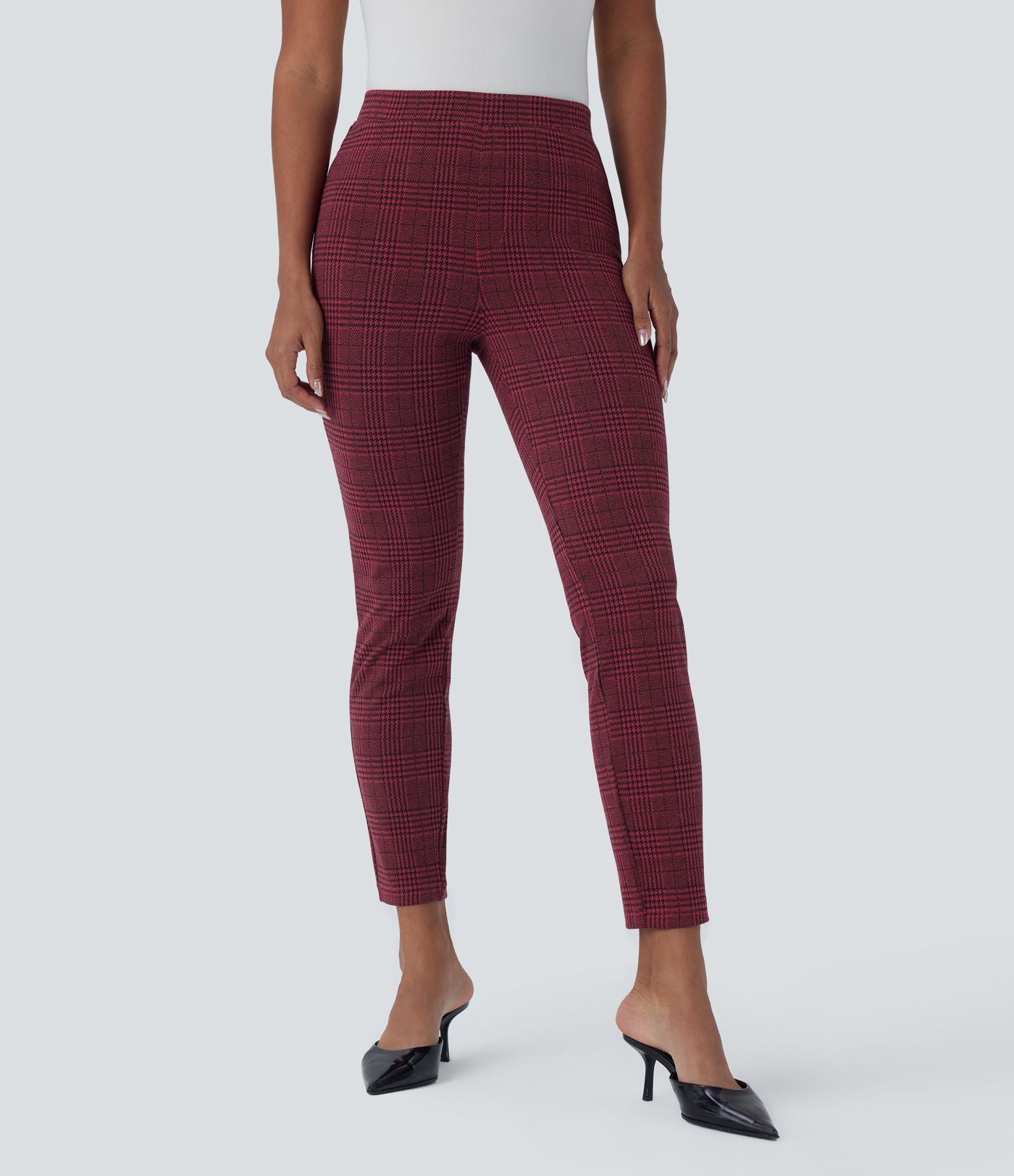 Halara Flex™ Pantalon skinny tailleur taille haute à motif pied-de-poule avec poches arrière