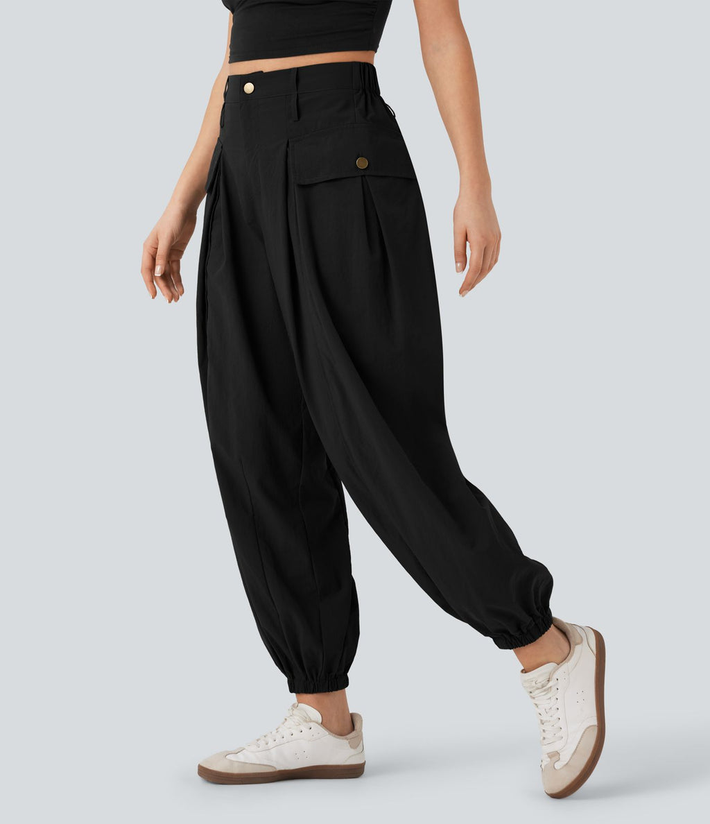 Jogging cargo décontracté taille haute avec poches à rabat