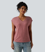 T-shirt décontracté chiné ample à manches courtes et col V