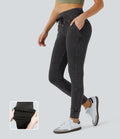 Halara Flex™ Jean Casual Taille Haute avec Cordon de Serrage et Poches Latérales en Tricot Extensible Lavé