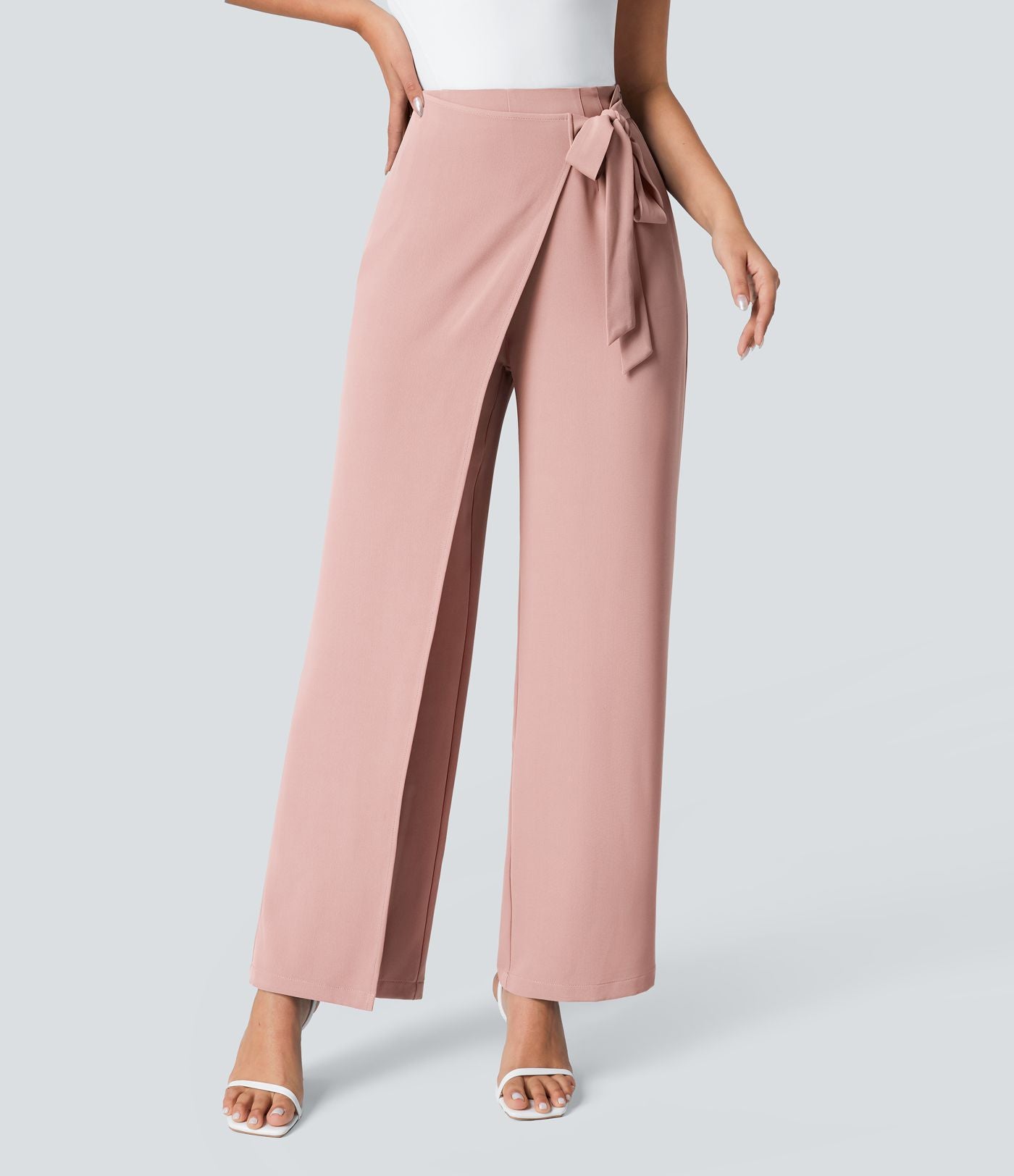 Pantalon Tailleur Large Fluide Taille Haute Fermeture Éclair Invisible