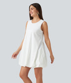 Robe sport mini de danse col rond sans manches coupe boule avec poches
