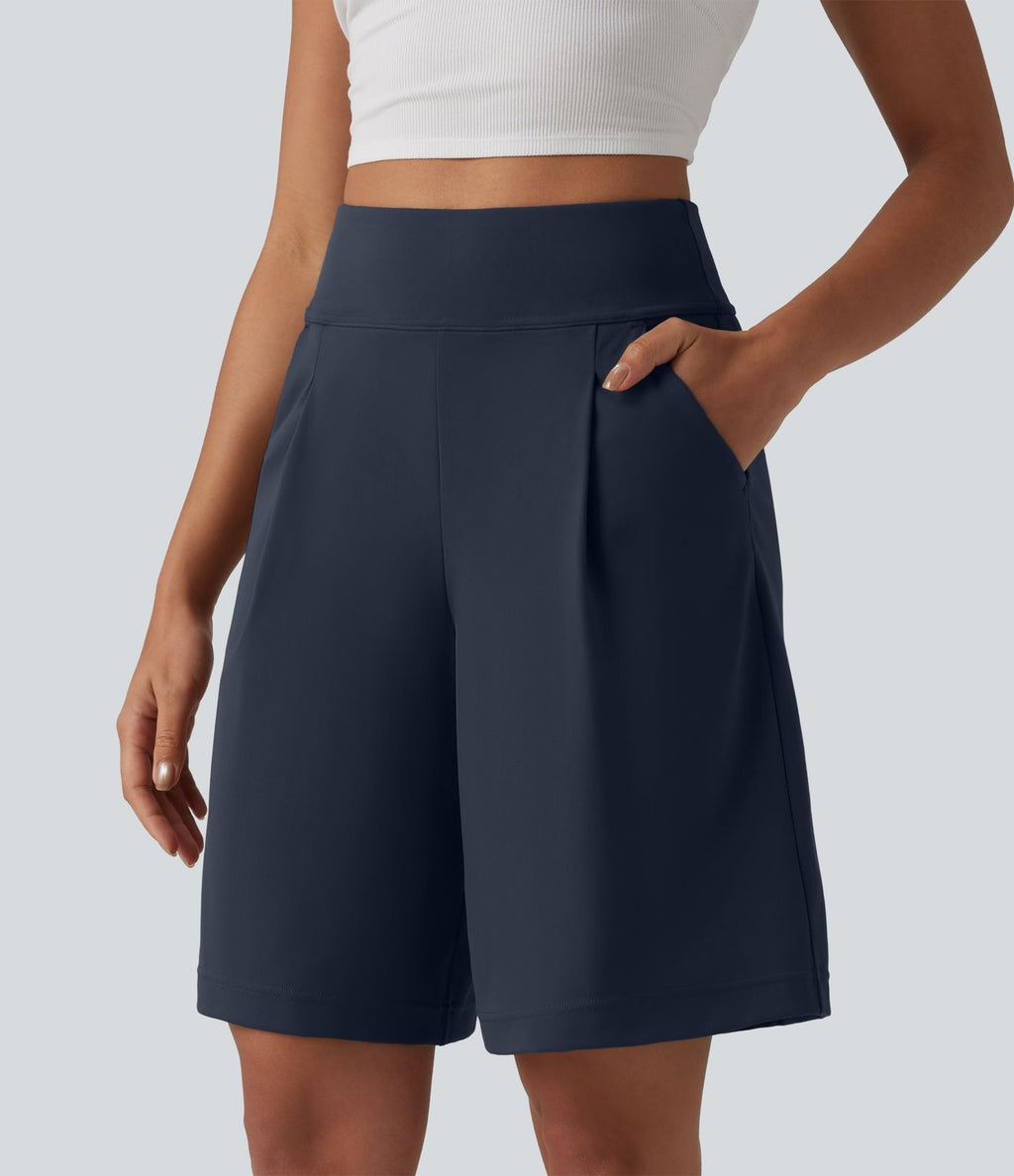 DayStretch Short tailleur bermuda plissé taille haute 25,5 cm avec poches