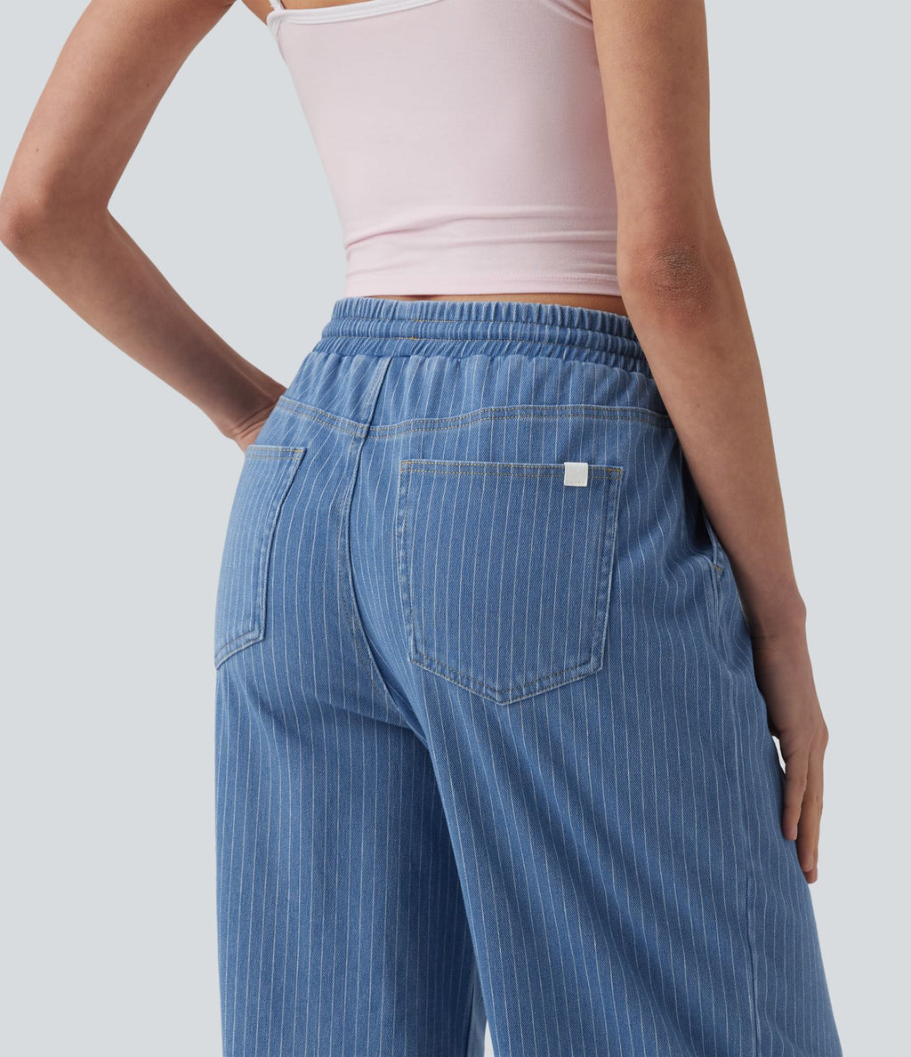 Jean large Halara Flex™ casual à rayures taille mi-haute avec cordon de serrage et poches