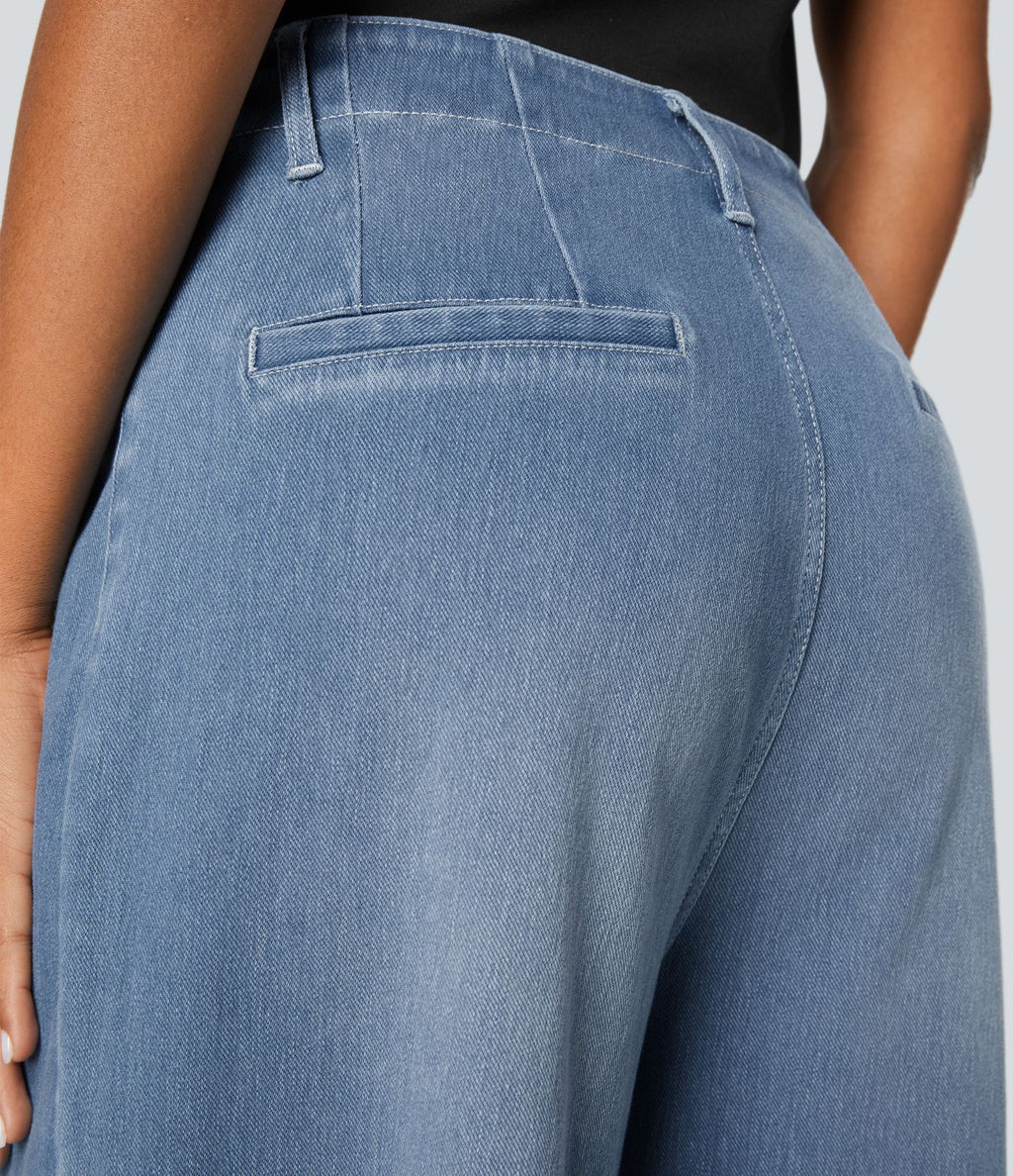 Halara Flex™ Jean large Palazzo et Taille Haute avec Poches Avant en Tricot Extensible Lavé