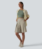 Bermuda ample infroissable taille haute plissé aspect lin avec fermeture éclair invisible et poches