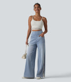 Jean large Halara Flex™ décontracté taille haute avec poches et dentelle contrastée