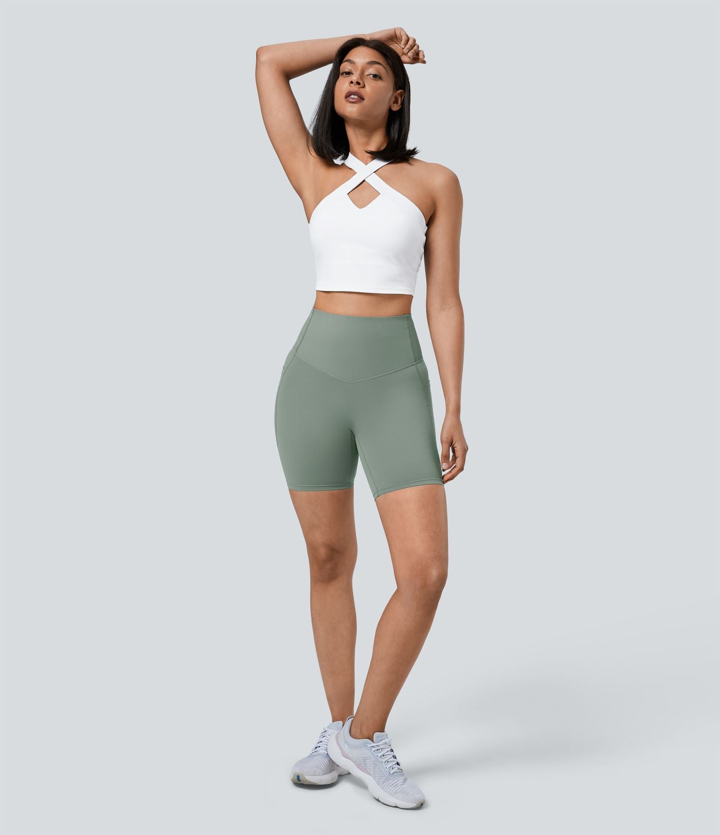 Short cycliste 17,5 cm d'entraînement gainant taille haute avec poches Halara UltraSculpt™