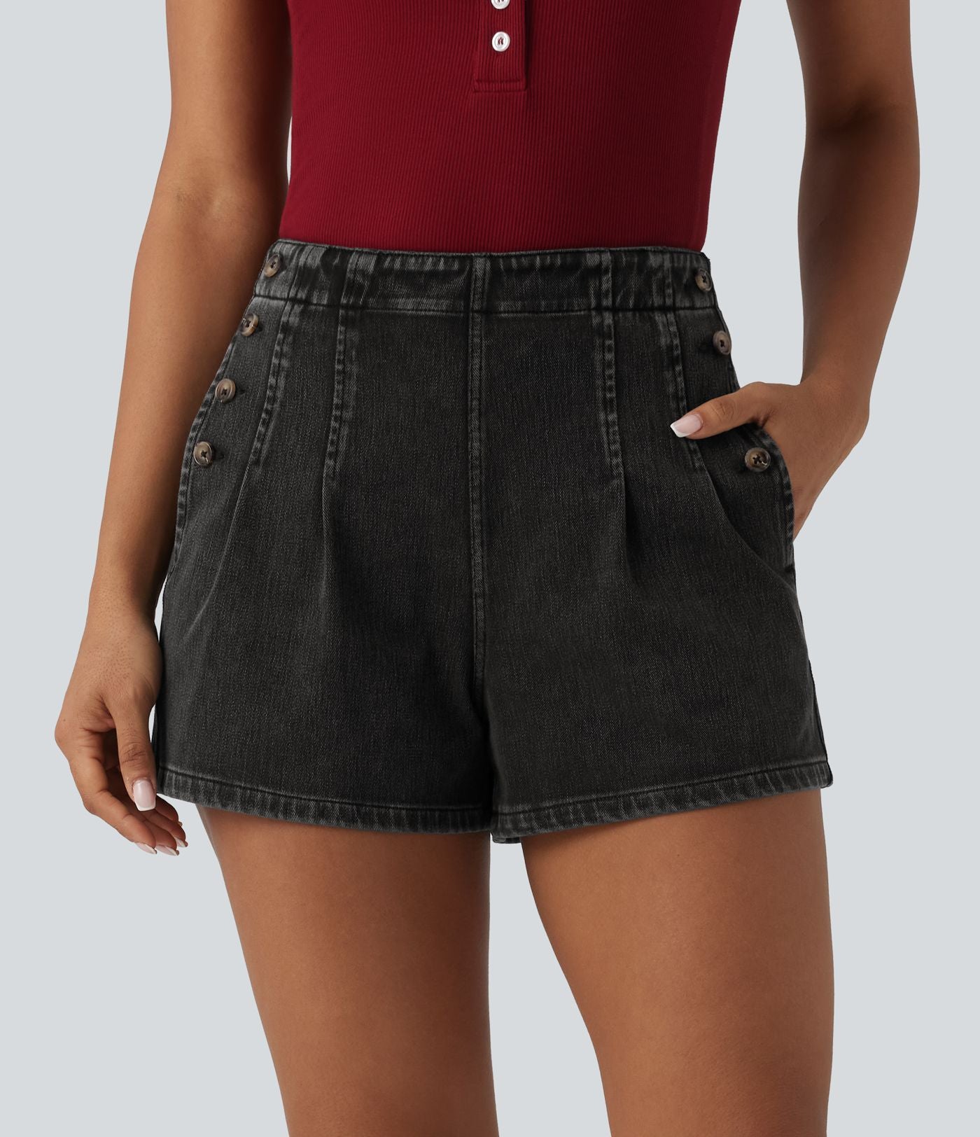 Halara Flex™ Short en denim taille haute 7,5 cm avec poches