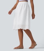 Jupe évasée plage broderie anglaise taille haute