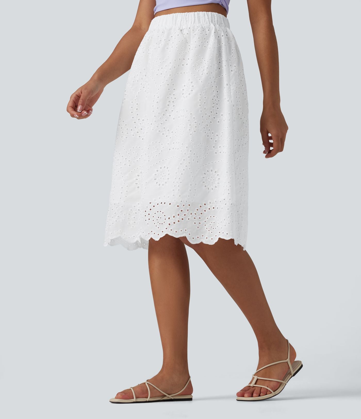 Jupe évasée plage broderie anglaise taille haute