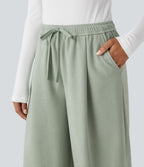 Pantalon large taille haute avec cordon de serrage et poches