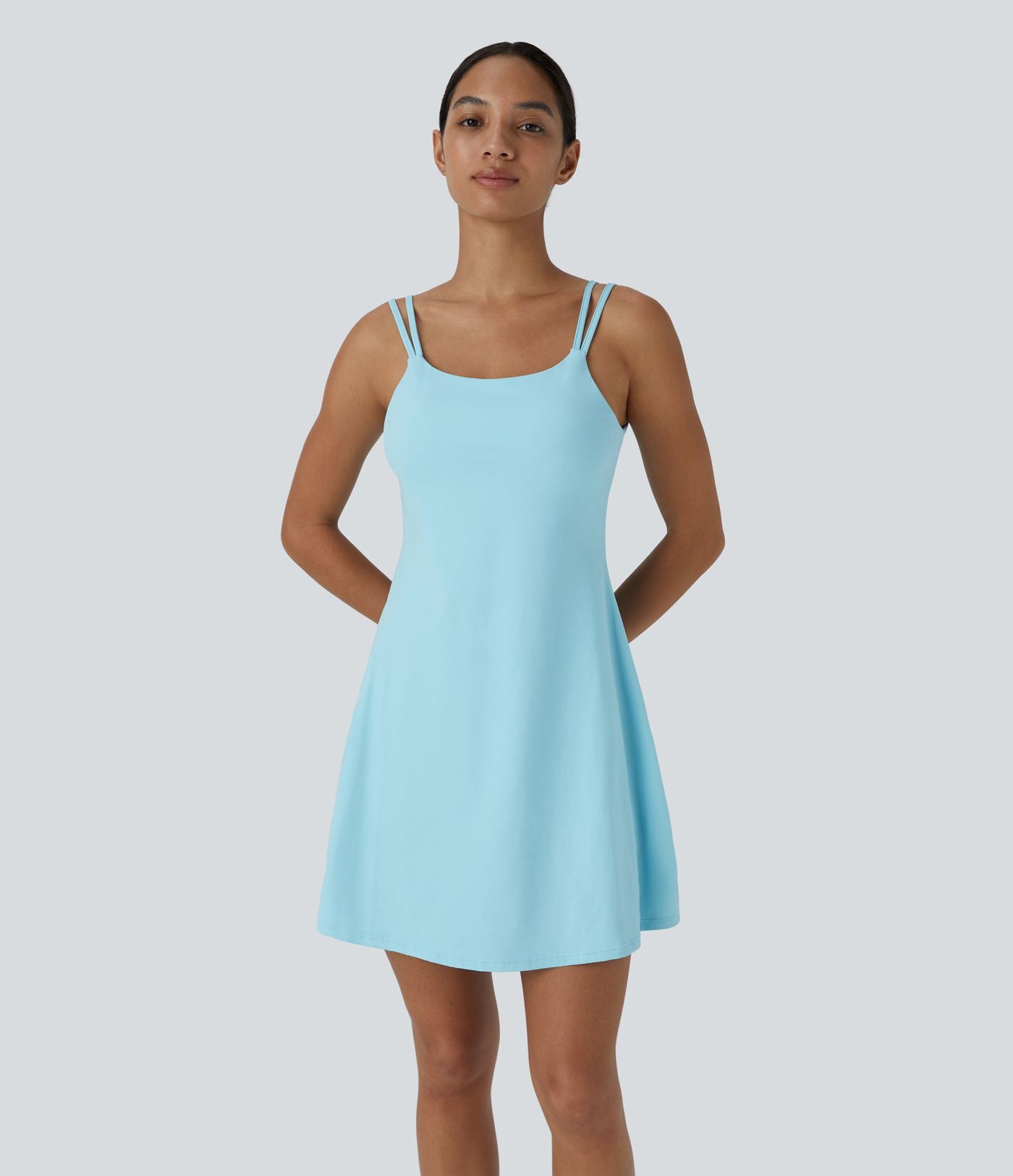 Robe de sport danse 2-pièces SoftlyZero™ Plush double bretelles caraco avec poche A-D