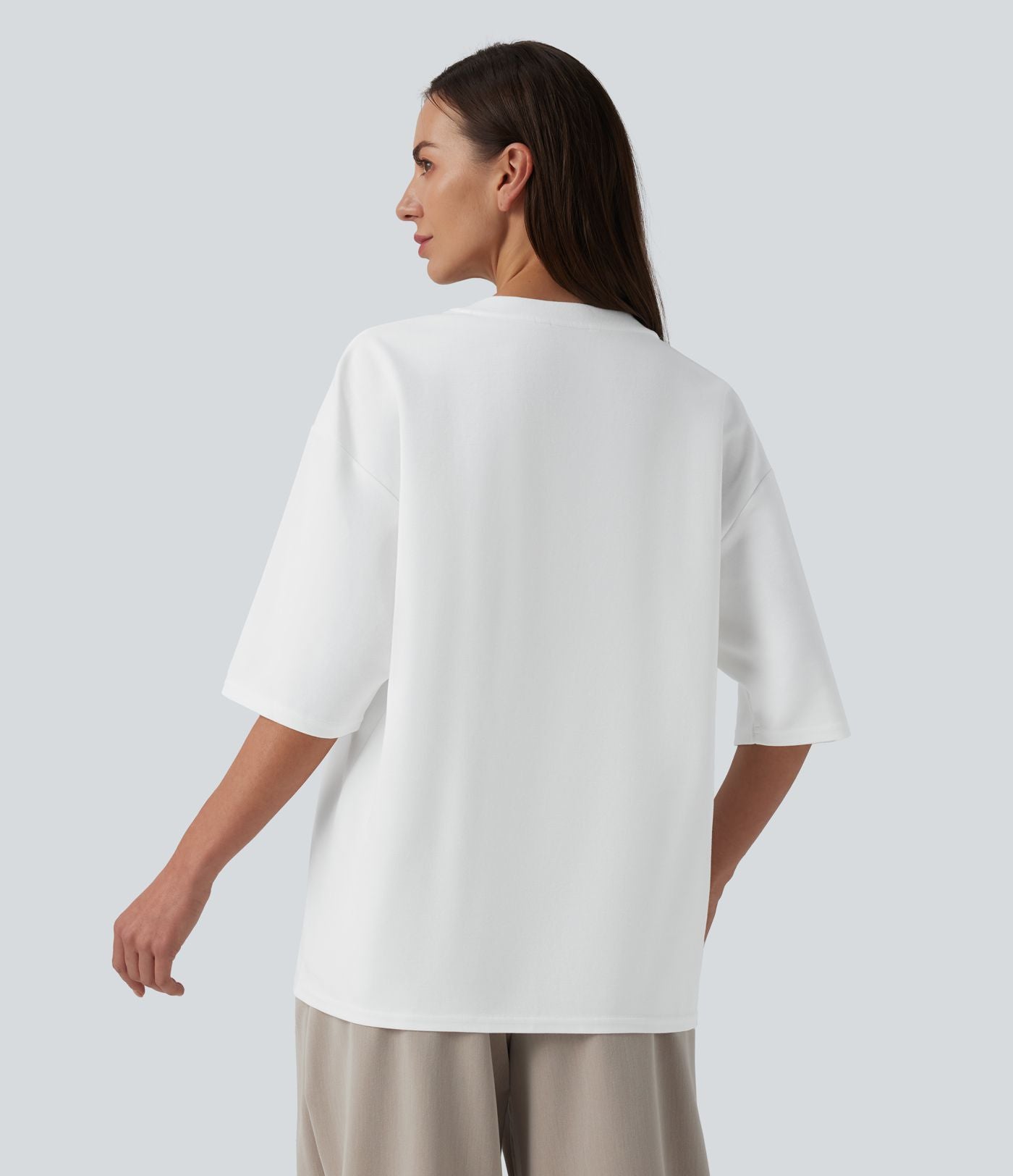 T-shirt casual oversize col rond manches trois-quarts