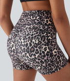 Short cycliste yoga 3'' taille haute imprimé léopard avec poches