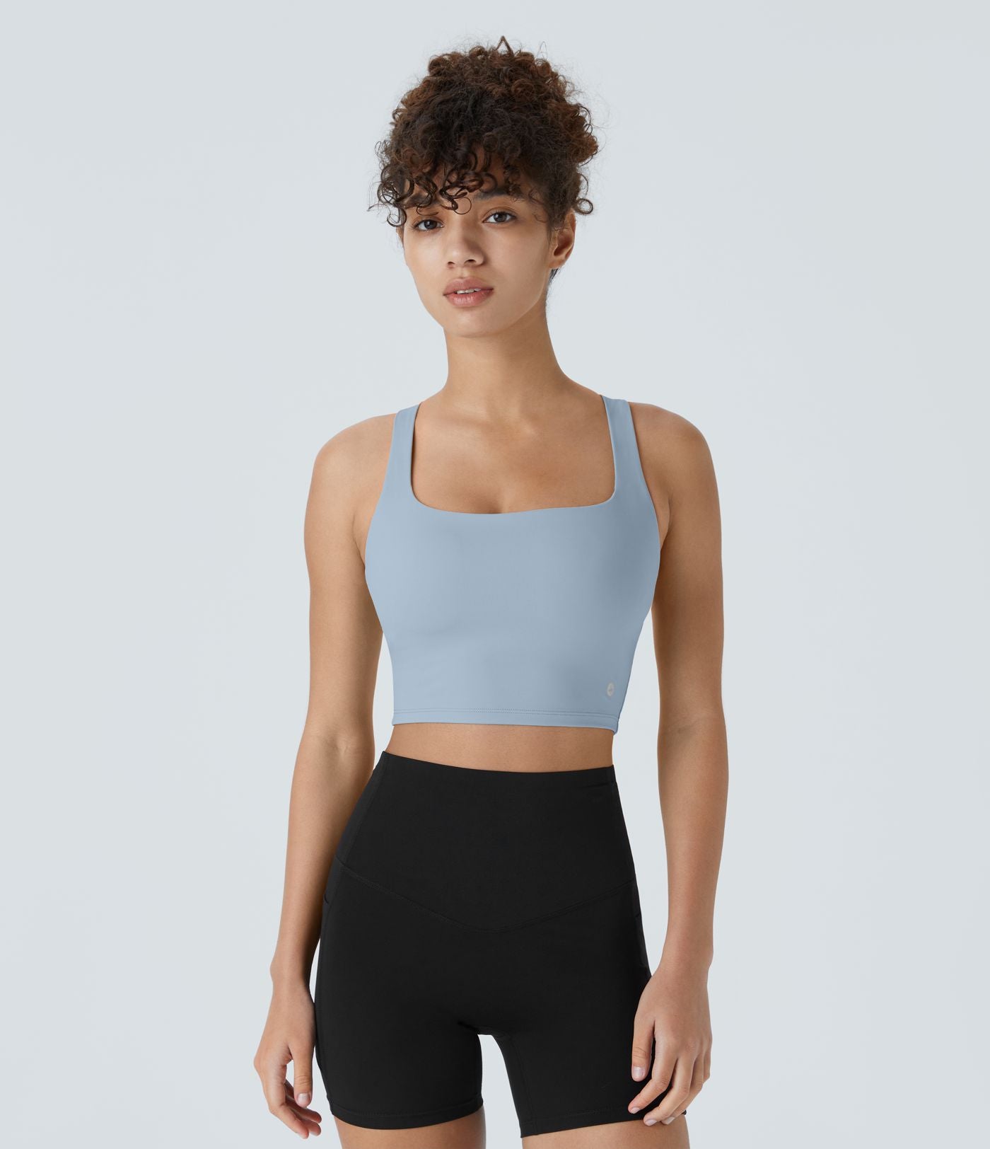 Débardeur yoga court SoftlyZero™ Airy col carré dos nu bretelles croisées effet frais InstantCool, bonnets A-C, protection solaire UPF50+